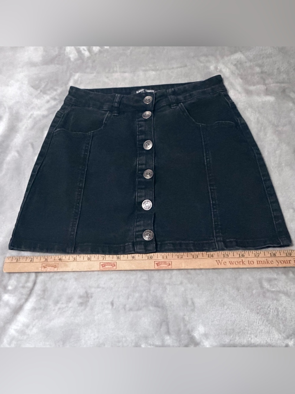 Almost Famous Black Button-Front Denim Mini Skirt - Picture 9 of 10